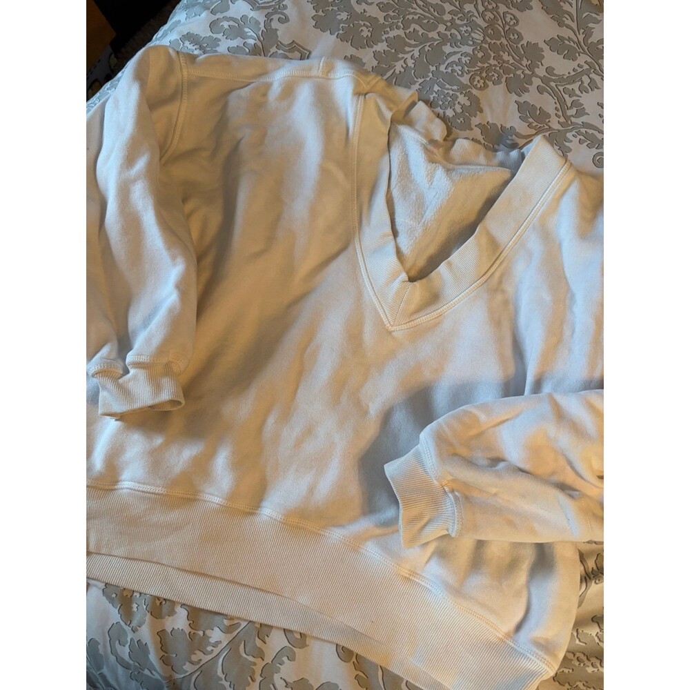 Free People Movement Women's White Oversized V-Neck Sweatshirt